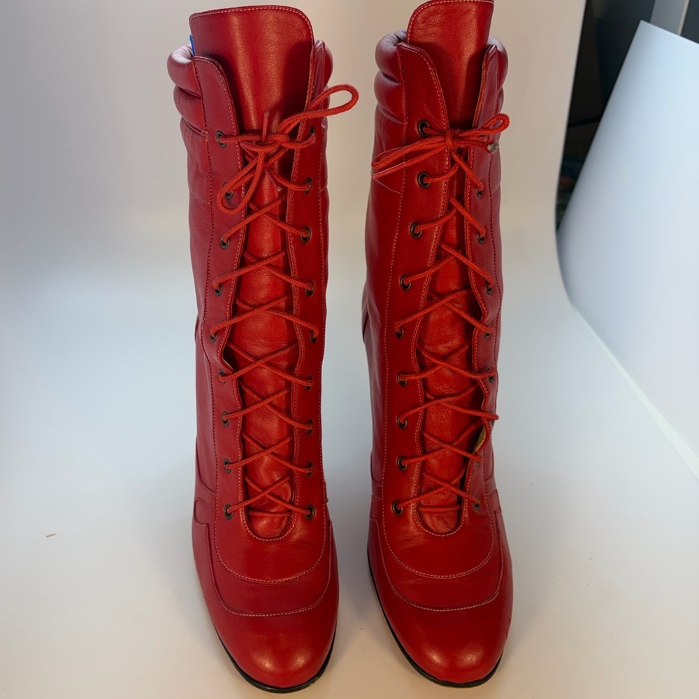Christian Louboutin Bold Red Lace-Up Boots